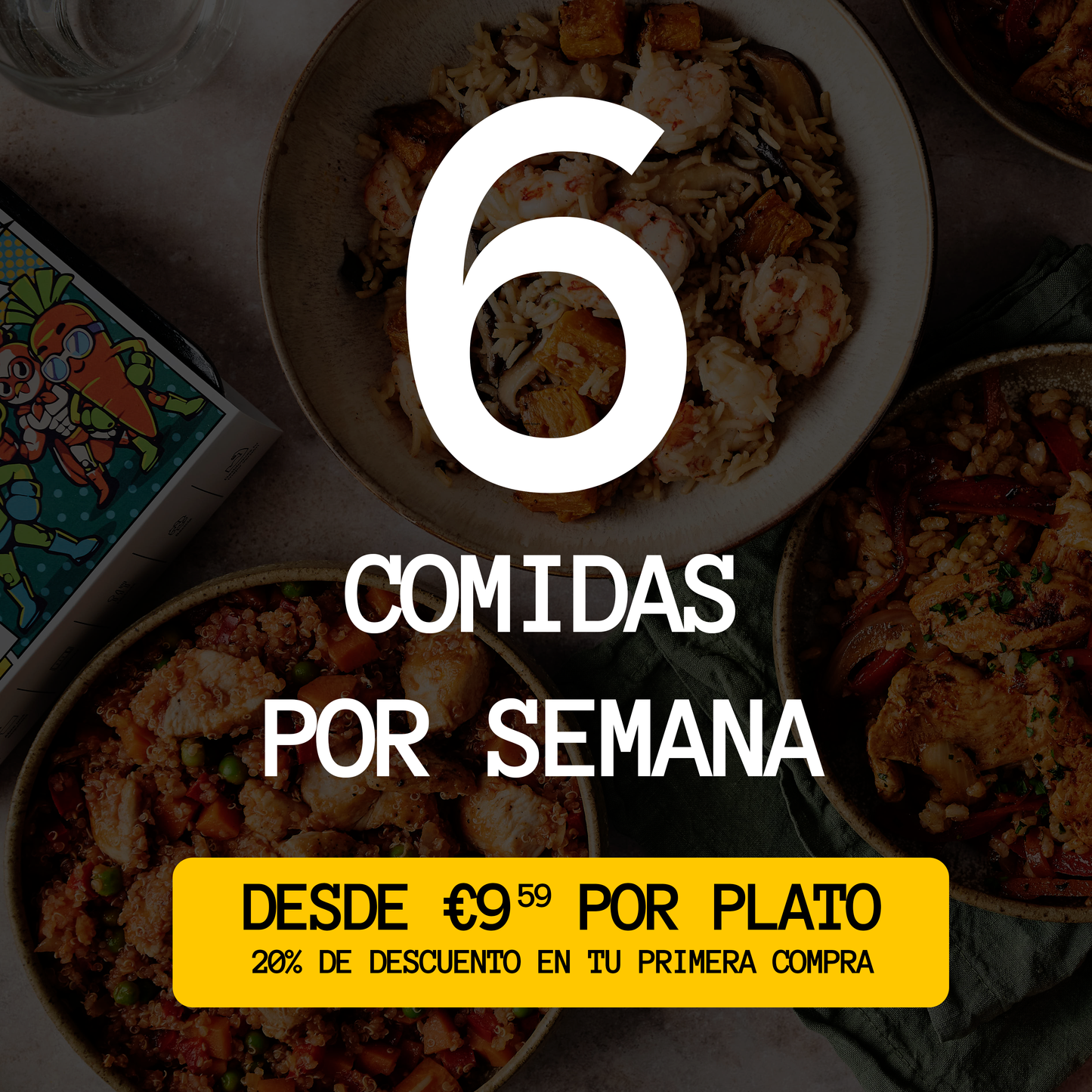 6 platos altos en proteína, sin gluten, sin aditivos ni azúcar añadido