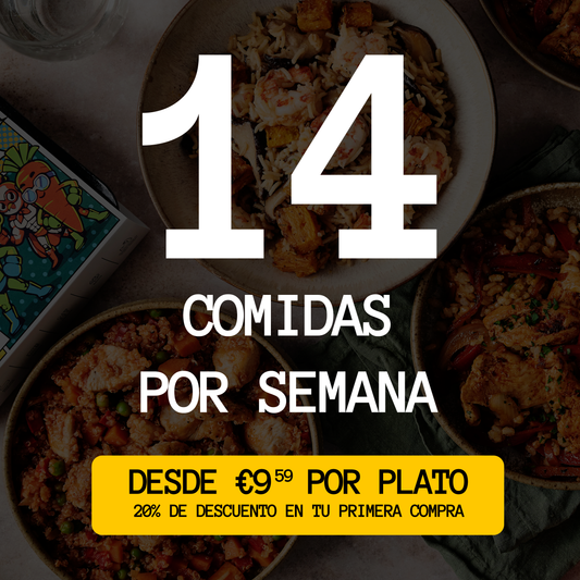 14 platos altos en proteína, sin gluten, sin aditivos ni azúcar añadido