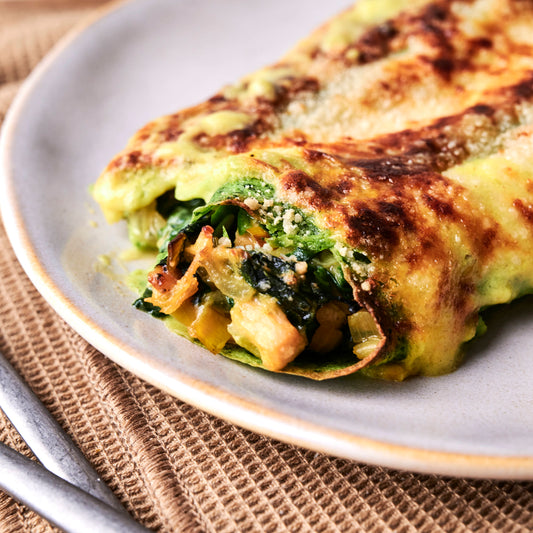 Crêpes de salmón y espinaca