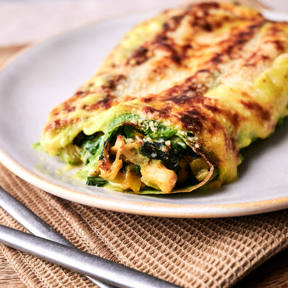 Crêpes de salmón y espinaca