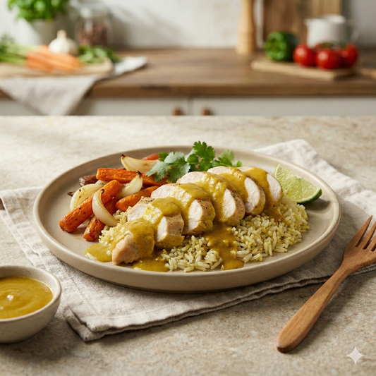 Pechuga de pollo con arroz al curry amarillo tailandés