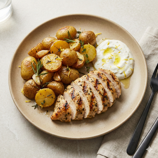 Pollo grill con patatas asadas