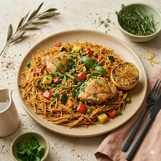 Fideuá de pollo y verduras