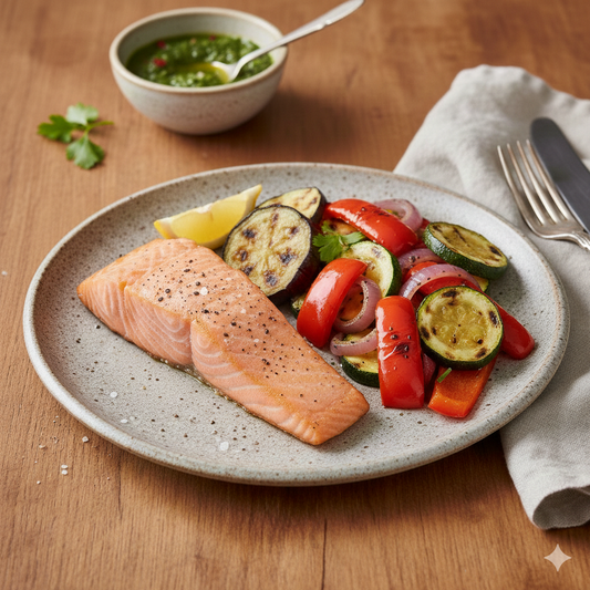 Salmón con vegetales asados