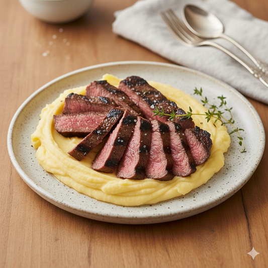 Vacío de ternera con puré de patatas