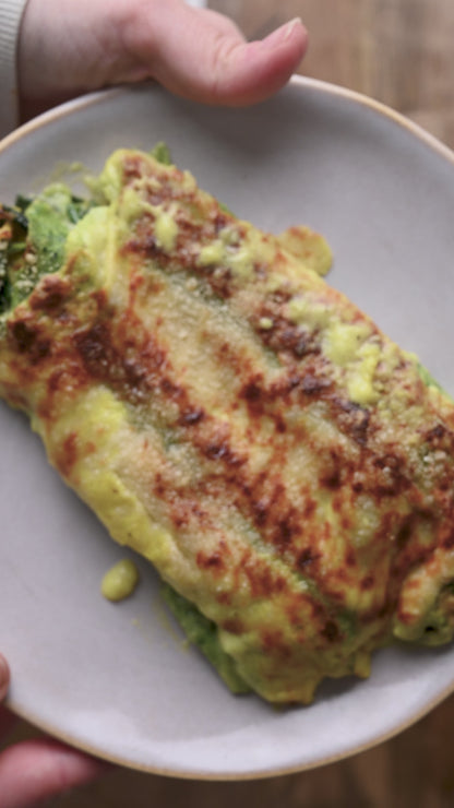 Crêpes de salmón y espinaca